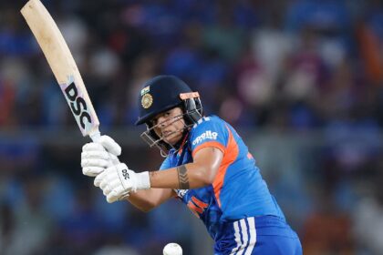 Shafali Verma of India plays a shot during the 3rd T20I match between India and Sri Lanka at Greenfield International Stadium, Thiruvananthapuram, India, on December 26, 2025. (CREIMAS for BCCI)