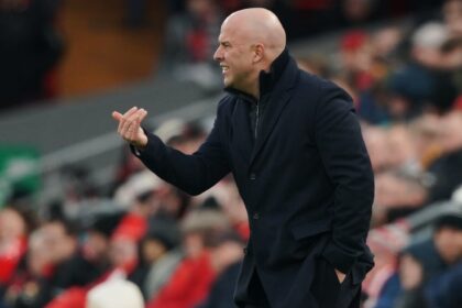 Liverpool's manager Arne Slot gives instructions to his players during the English Premier League soccer match between Liverpool and Wolverhampton Wanderers in Liverpool, Sunday, Dec. 27, 2025. (AP Photo/Ian Hodgson)