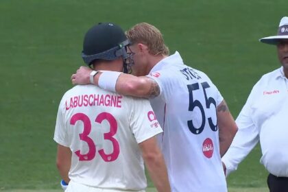 Ashes: Ben Stokes and Marnus Labuschagne were involved in a heated exchange in Sydney on Monday. (Fox Sports screengrab)