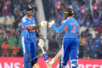 Suryakumar said after the match that it was the perfect time for him to walk in to bat, with India under some pressure after the early dismissals of Sanju Samson and Ishan Kishan. (Express Photo by Dhananjay Khedkar)