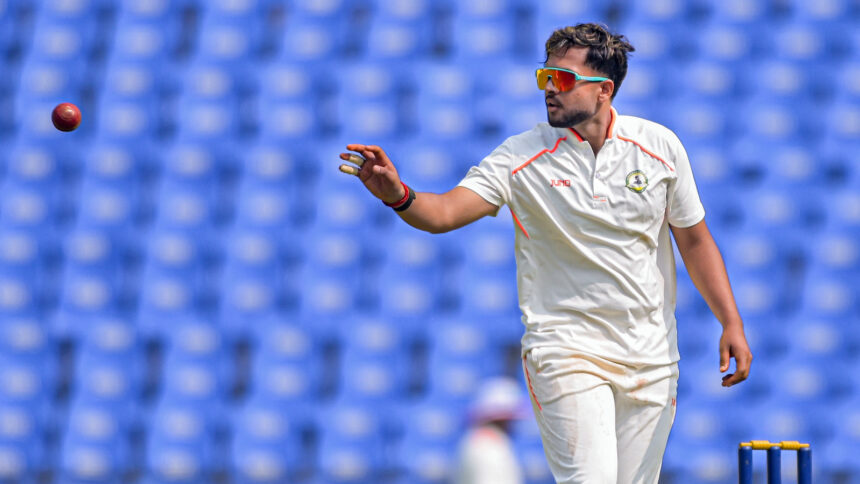 Vidarbha spinner Harsh Dubey during Day 1 of the Ranji Trophy Elite Group A match against Uttar Pradesh in Nagpur. (PHOTO: PTI)