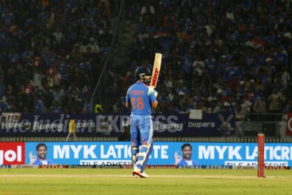 Kohli hit eight fours and a six in his innings and in the process, became the fastest player to 28,000 runs in men's international cricket. (Express Photo by Bhupendra Rana)