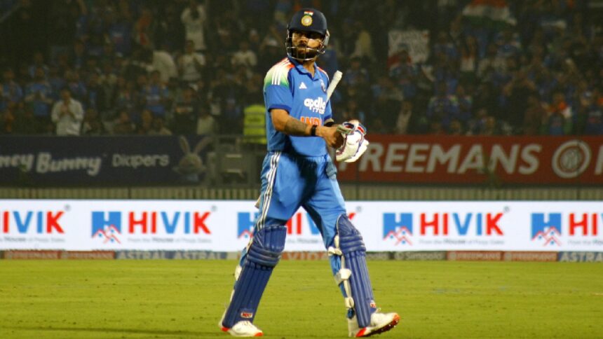 India's Virat Kohli walks off after getting dismissed against New Zealand in the first ODI at Vadodara. (Express Photo by Bhupendra Rana)