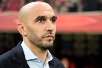 Morocco's head coach Walid Regragui looks from the bench before the Africa Cup of Nations quarterfinal soccer match between Cameroon and Morocco, in Rabat, Morocco, Friday, Jan. 9, 2026. (AP Photo)