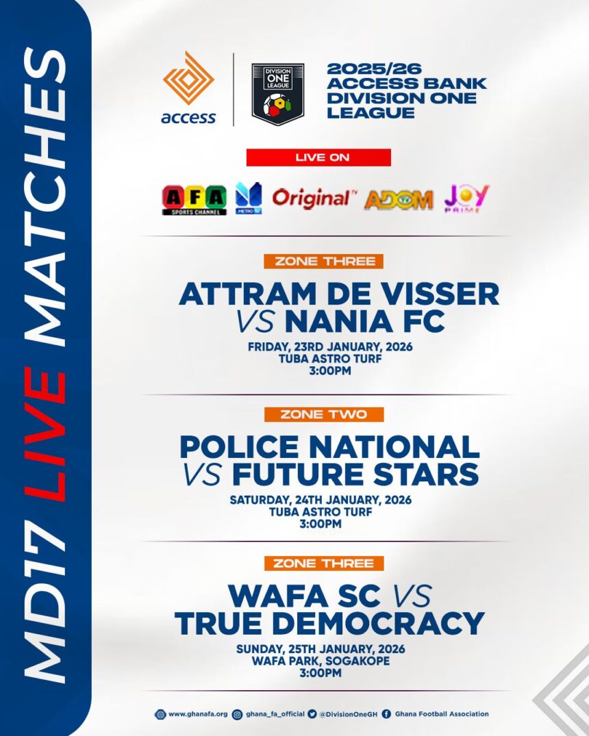 Access Bank Division One League: Three matches to air live on Matchday 17