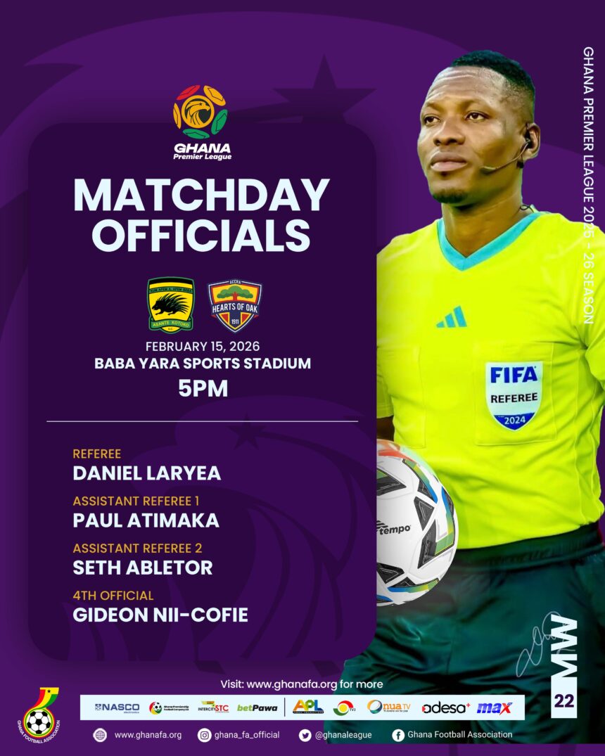 Daniel Laryea to officiate Asante Kotoko vs Hearts of Oak Super Clash