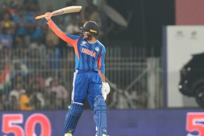 Abhishek smashed 55 in 30 balls as India notched up a mammoth 256/4 batting first. (AP Photo)