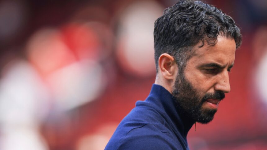 Manchester United's head coach Ruben Amorim walks on the pitch at the end of the English Premier League soccer match between Manchester United and West Ham at Old Trafford stadium in Manchester, England, Sunday, May 11, 2025. (AP Photo/Ian Hodgson, file)