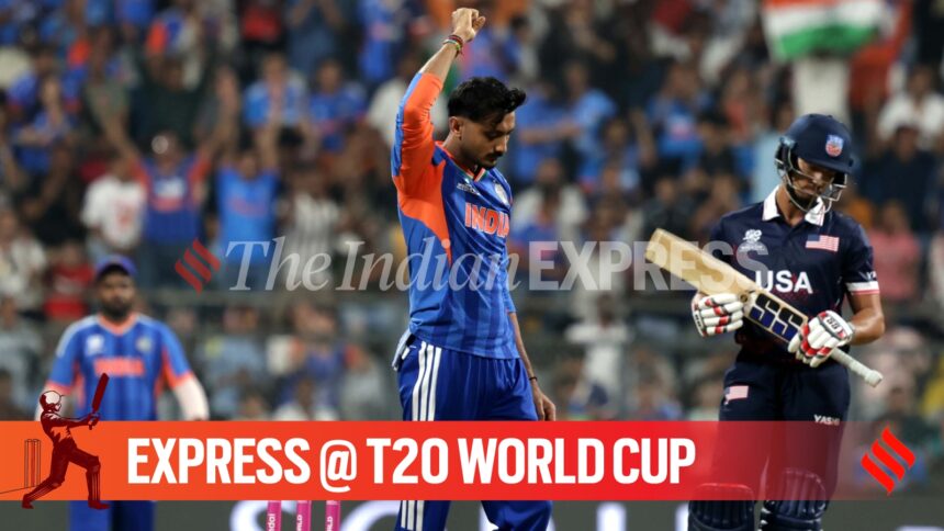 India Vice Captain Axar Patel in action during T20 World Cup 2026 match vs USA. (Express photo by Narendra Vaskar)