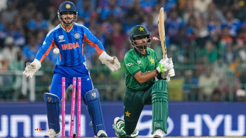 Pakistan's Babar Azam was clean bowled by India vice-captain Axar Patel in the T20 World Cup game in Colombo on Sunday. (PTI Photo)