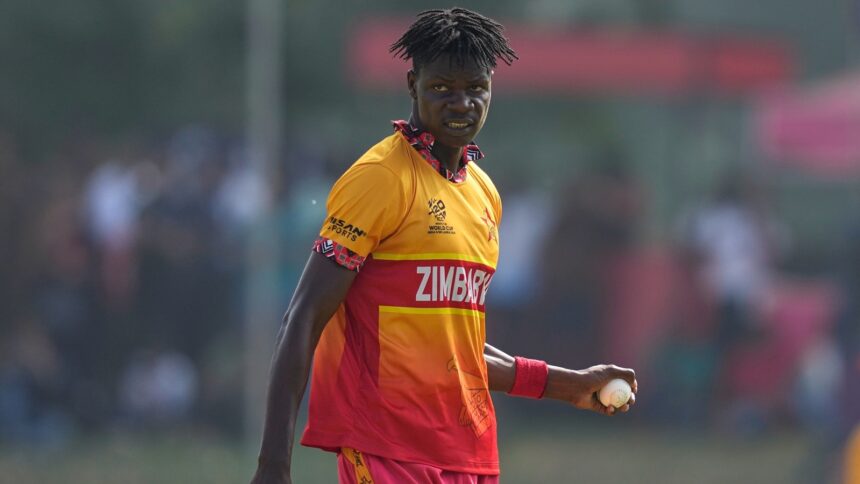 Muzarabani struck early to remove Jatinder Singh, Aamir Kaleem and Karan Sonavale, putting Zimbabwe firmly in control. (AP Photo)