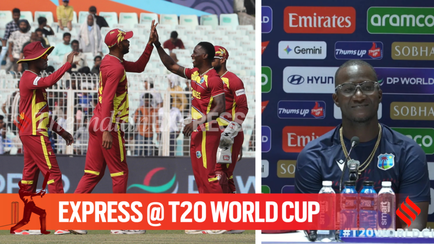 West Indies players and coach in action during T20 World Cup 2026. (Credit: Express photo by Partha Paul and ICC via mediazone)