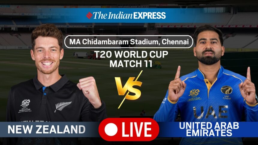 New Zealand vs UAE Live Score, T20 World Cup 2026: Catch live action from the NZ vs UAE match in Chennai.