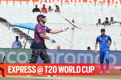 After being sent in to bat by Italy, Scotland’s George Munsey started the innings with two fours, both coming off thick edges, as pacer Ali Hasan’s first over went for 10 runs. (Express Photo by Partha Paul)