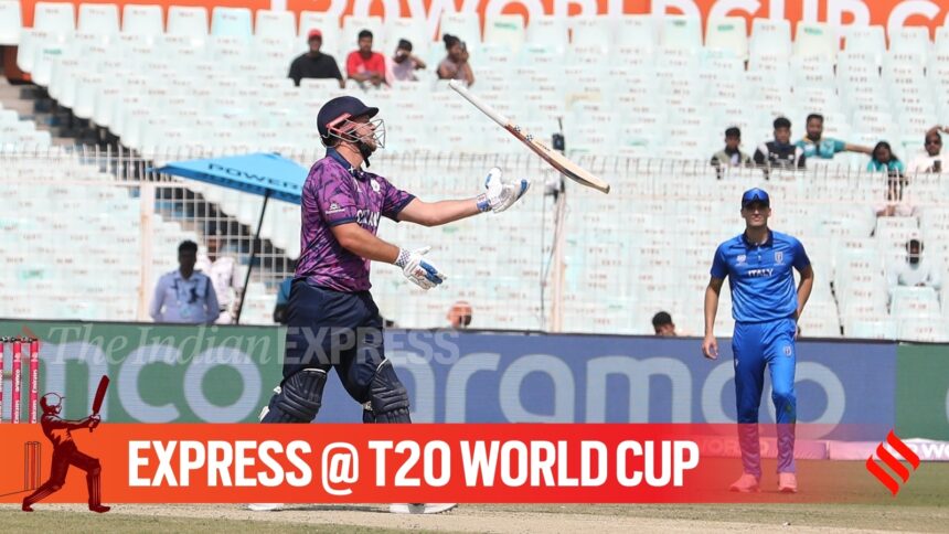 After being sent in to bat by Italy, Scotland’s George Munsey started the innings with two fours, both coming off thick edges, as pacer Ali Hasan’s first over went for 10 runs. (Express Photo by Partha Paul)