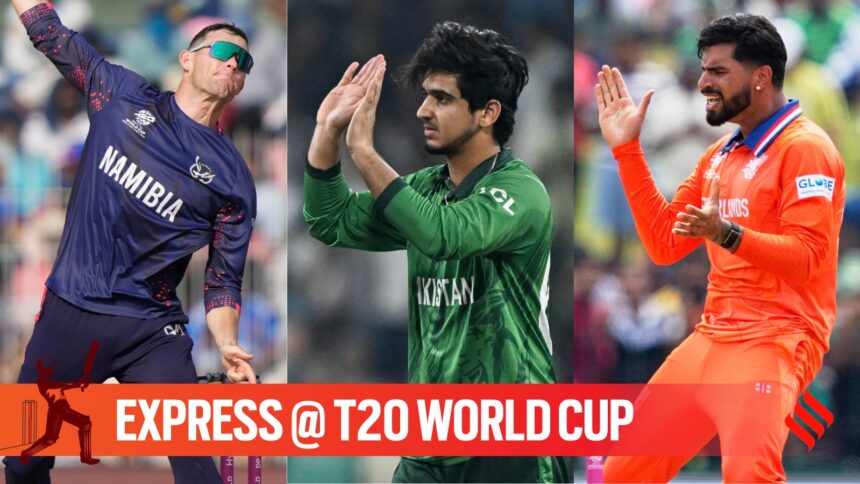 L-R: Namibia's Gerhard Erasmus, Pakistan's Saim Ayub and Netherlands' Aryan Dutt have disturbed Indian batting attack during T20 World Cup 2026 league phase. (PHOTO: AP & ICC)
