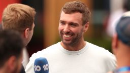 MELBOURNE, AUSTRALIA - JANUARY 15: Australian amateur tennis player Jordan Smith is interviewed after winning the $1 million Australian Open One-Point Slam, ahead of the 2026 Australian Open at Melbourne Park on January 15, 2026 in Melbourne, Australia. (Photo by Kelly Defina/Getty Images)