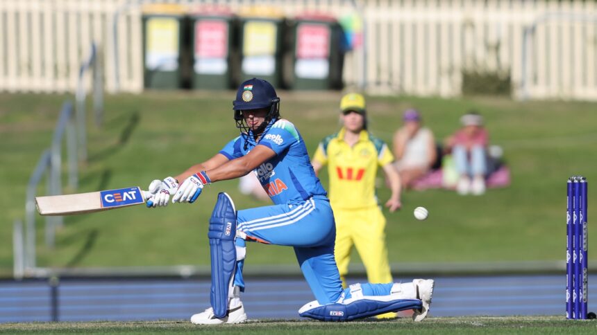 The lack of pace seemed to disrupt the timing of Harmanpreet's shot, resulting in miss-hit. (BCCI Photo)