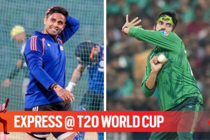 India's batsmen faced this stuttering delivery from Suryakumar Yadav, preparing their eyes for a challenge unlike any they've encountered: Usman Tariq's unique pause-and-release action. (PTI/AP Photo)