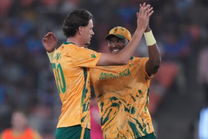 South Africa's Marco Jansen (left), and Lungi Ngidi were critical to the Proteas' victory over the Indian team. (AP Photo)