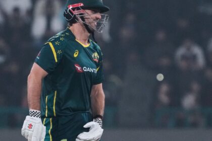 Australia's Mitchell Marsh reacts as he walks off the field after his dismissal during the second T20 cricket match between Pakistan and Australia, in Lahore, Pakistan, Saturday, Jan. 31, 2026. (AP Photo)