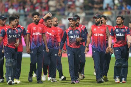 Nepal players did a victory lap after beating Scotland in the T20 World Cup 2026 Group C match. (PHOTO: AP)
