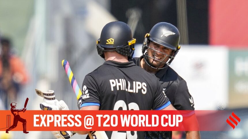 Glenn Phillips (76 off 36) and Rachin Ravindra (59 off 39) took them out of the hole and put them into the Super 8’s phase with unbeaten fifties. (PTI Photo)