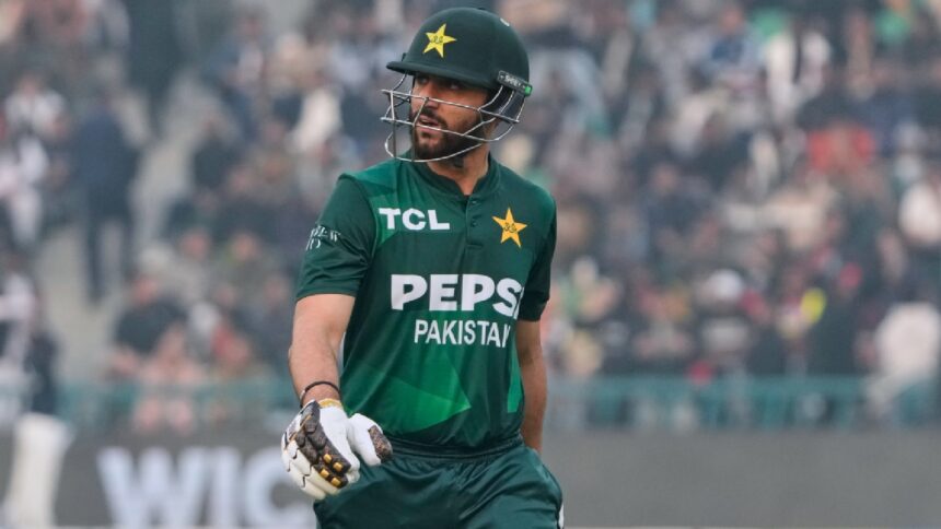 Pakistan's Salman Ali Agha walks off the field after his dismissal during the third T20 cricket match between Pakistan and Australia, in Lahore, Pakistan, Sunday, Feb. 1, 2026. (AP Photo)