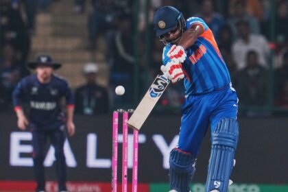India's Sanju Samson managed 22 runs vs Namibia during T20 World Cup 2026 match in New Delhi. (PHOTO: AP)
