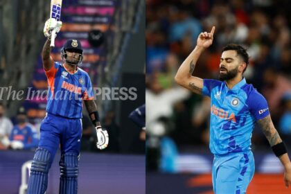 Suryakumar Yadav surpassed Virat Kohli to become Indian with most PoTM awards in T20Is. (Express photo by Narendra Vaskar & FILE)