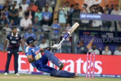 Suryakumar finished unbeaten on 84 off 49 balls - he was on 21 off 22 when Pandya had fallen in the 13th over. (Express Photo by Narendra Vaskar)