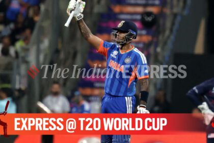 India skipper Suryakumar Yadav in action against USA during T20 World Cup 2026 in Mumbai. (Express photo by Narendra Vaskar)
