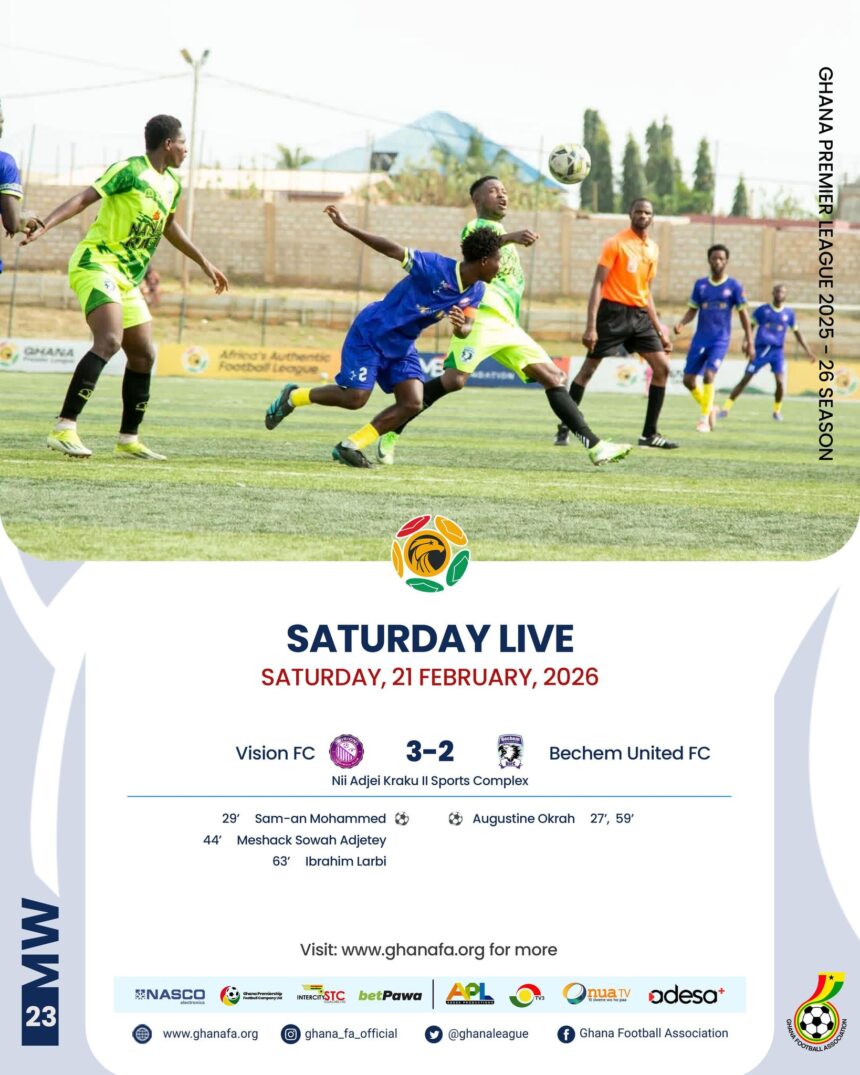 Premier League: Vision FC edge thriller to climb into top half after five-goal battle with Bechem United FC