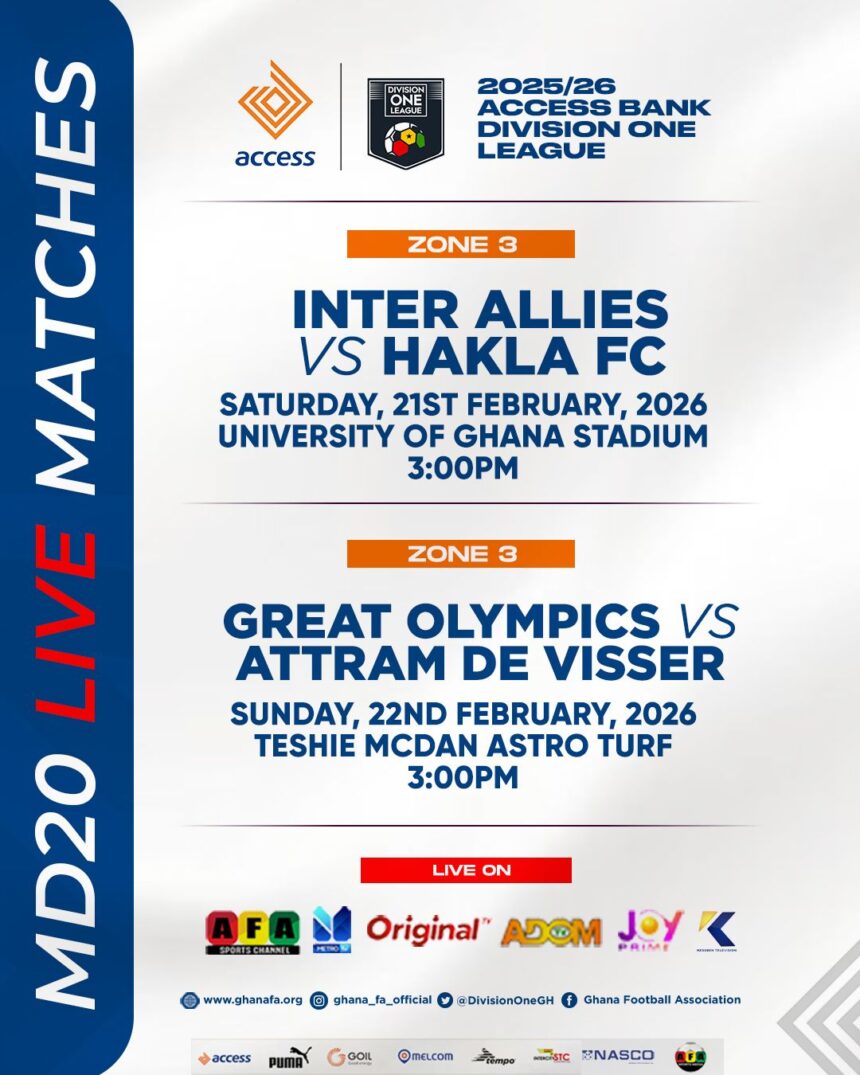 Four live matches headline Access Bank Division One League Matchday 20