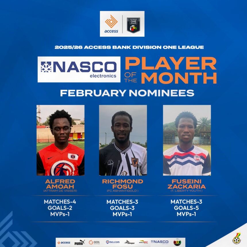 Three players vie for Access Bank Division One League NASCO player of the month award for February