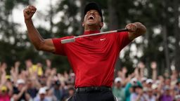 Tiger Woods reacts as he wins the Masters golf tournament Sunday, April 14, 2019, in Augusta, Ga. (AP Photo/David J. Phillip)