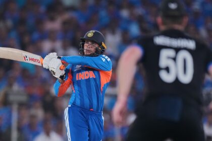 Abhishek scored 52 in 21 balls before falling to Rachin Ravindra in the eighth over of the final. (AP Photo)