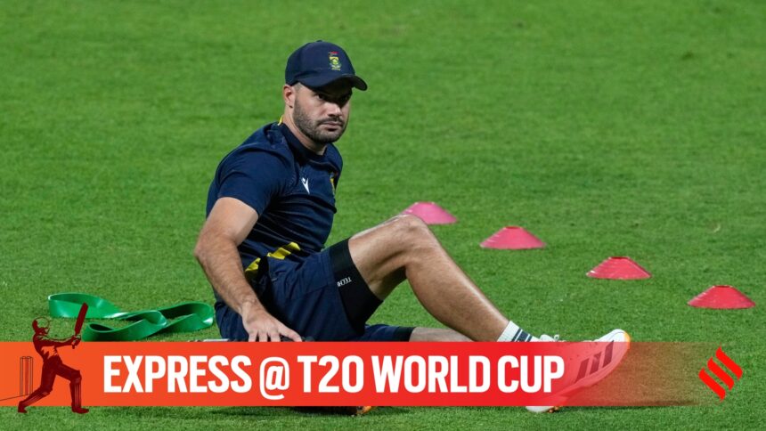 South Africa skipper Aiden Markram in action during the practice session ahead of the T20 World Cup 2026 semifinal in Kolkata. (PHOTO: AP)