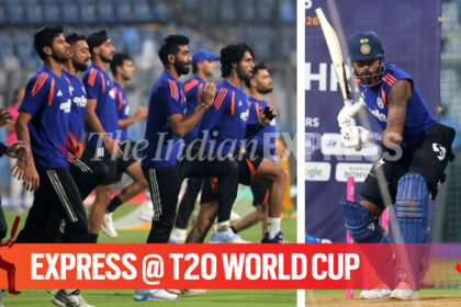 India team during practice session ahead of T20 World Cup 2026 semifinal in Mumbai. (Express photo by Narendra Vaskar)