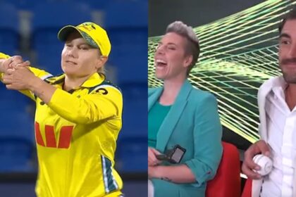 Healy bowled two overs and conceded 12 runs off it. Earlier, she played a magnificent knock of 158 runs off 98 balls laced with 27 fours and two sixes. (Pic credit: 7 screenshot)