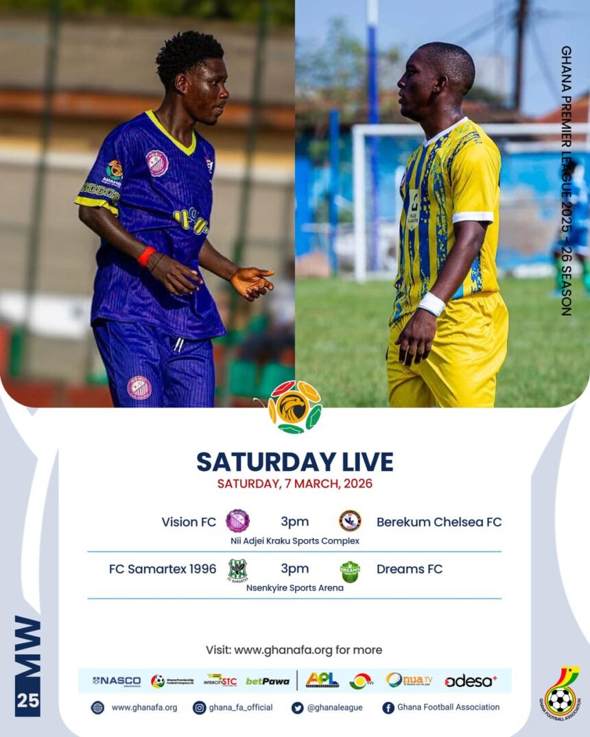Premier League: Vision FC battle Berekum Chelsea as Samartex host Dreams FC in key Saturday showdowns