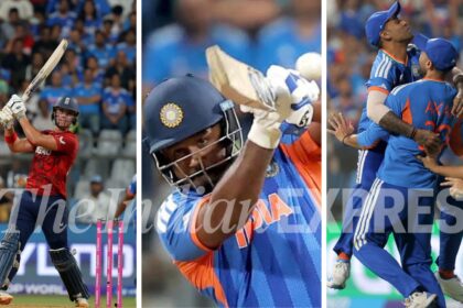 T20 World Cup: Jacob Bethell, Sanju Samson and Axar Patel put on stellar performances during the semi-final in Mumbai. (Express Photo by Narendra Vaskar)