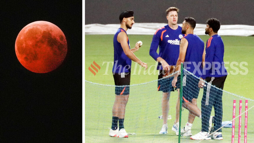 T20 World Cup: The India cricket team changed their practice session timings on Tuesday due to lunar eclipse. (CREDIT: Express photo by Partha Paul & AP)