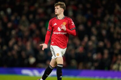 Manchester United's Jack Fletcher plays during the English Premier League soccer match between Manchester United and Wolverhampton Wanderers in Manchester, England, Tuesday, Dec. 30, 2025. (AP Photo)