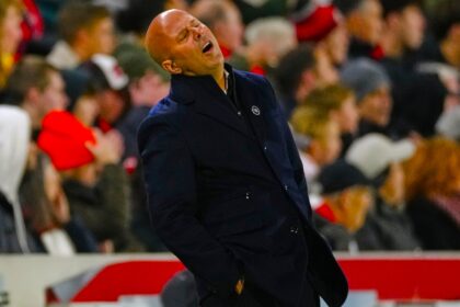 Liverpool's manager Arne Slot reacts during the Premier League soccer match between Brentford and Liverpool in London, Saturday, Oct. 25, 2025. (AP Photo)