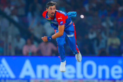 Mitchell Starc of Delhi Capitals bowls in the IPL 2025 match against Kolkata Knight Riders at the Arun Jaitley Stadium in Delhi. (Photo: Sportzpics for IPL)