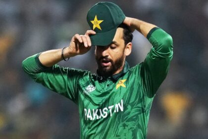 Pakistan's captain Salman Ali Agha reacts in the field during the T20 World Cup cricket match between Pakistan and Sri Lanka in Pallekele, Sri Lanka, Saturday, Feb. 28, 2026. (AP Photo)