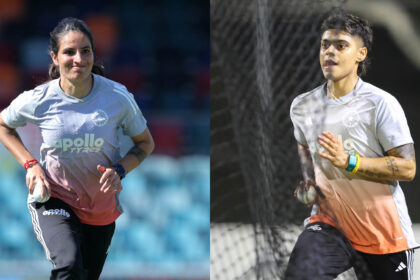 Renuka Singh Thakur (L) was ruled out of day-night Test vs Australia as Kashvee Gautam named her replacement. (PHOTO: CREIMAS FOR BCCI)