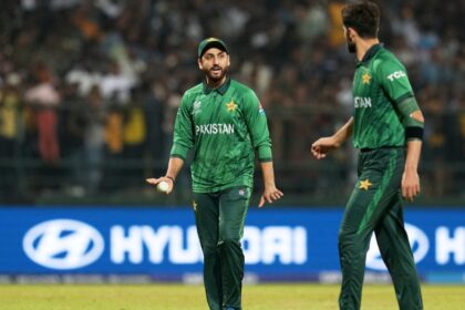 Pakistan skipper Salman Ali Agha with Shaheen Ali Agha during T20 World Cup Super 8 match vs Sri Lanka. (PHOTO: AP)