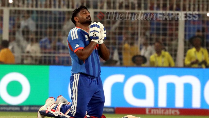 Samson’s knock, which was studded with 12 boundaries and four sixes, also was the highest score by any Indian batter in a run chase in the tournament's history (Express Photo by Partha Paul)